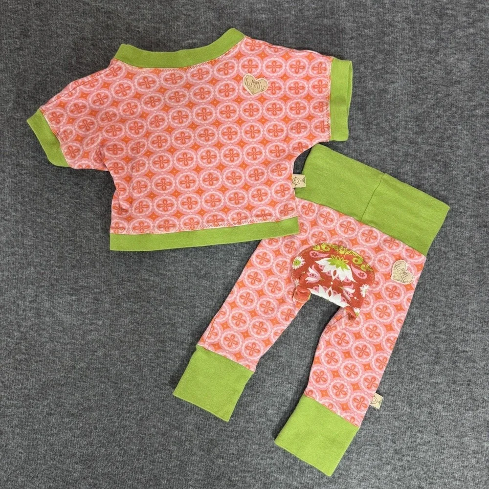 Lulolly Legs Boutique Organic Baby Knit Kimono Leggings Set Euro 0-6M Pink Green